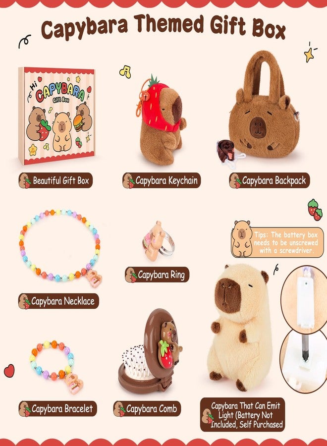 Achwishap Capybara Gifts Box,Light-up Capybara Plush Stuffed Animal for Girls 3-5 6 7 8 9 10 11+ Years,Kids Birthday Capybaras Plush Set with Capybaras Shoulder Bag Keychain Comb Jewelry for Valentine - Image 2
